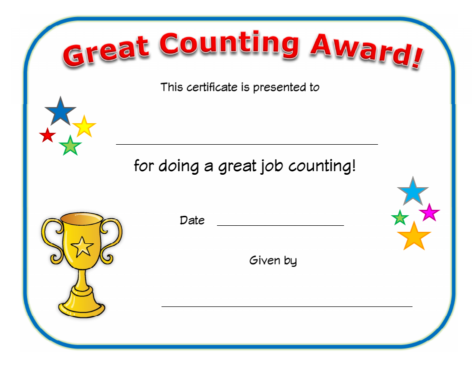 Great Counting Award Certificate Template Download Printable PDF