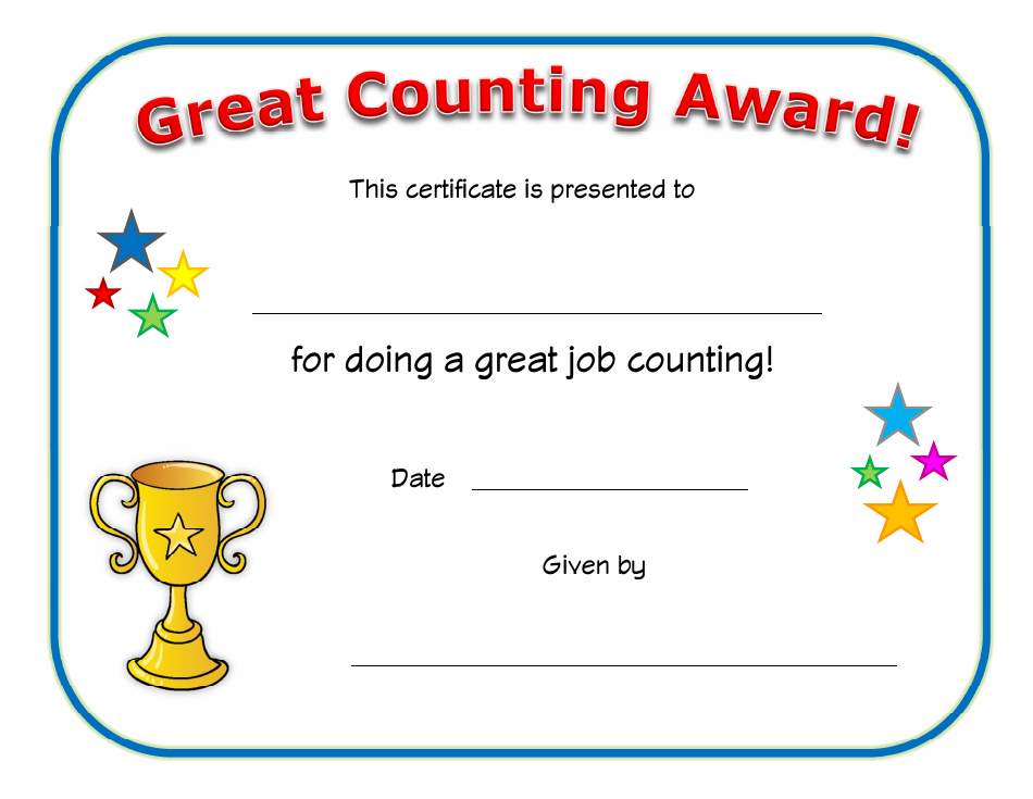 Preview of the Great Counting Award Certificate Template