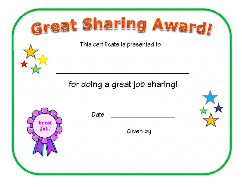 Great Sharing Award Certificate Template Image Preview