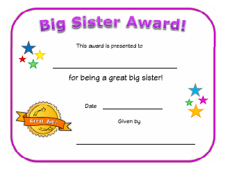 &quot;Big Sister Award Certificate Template&quot;