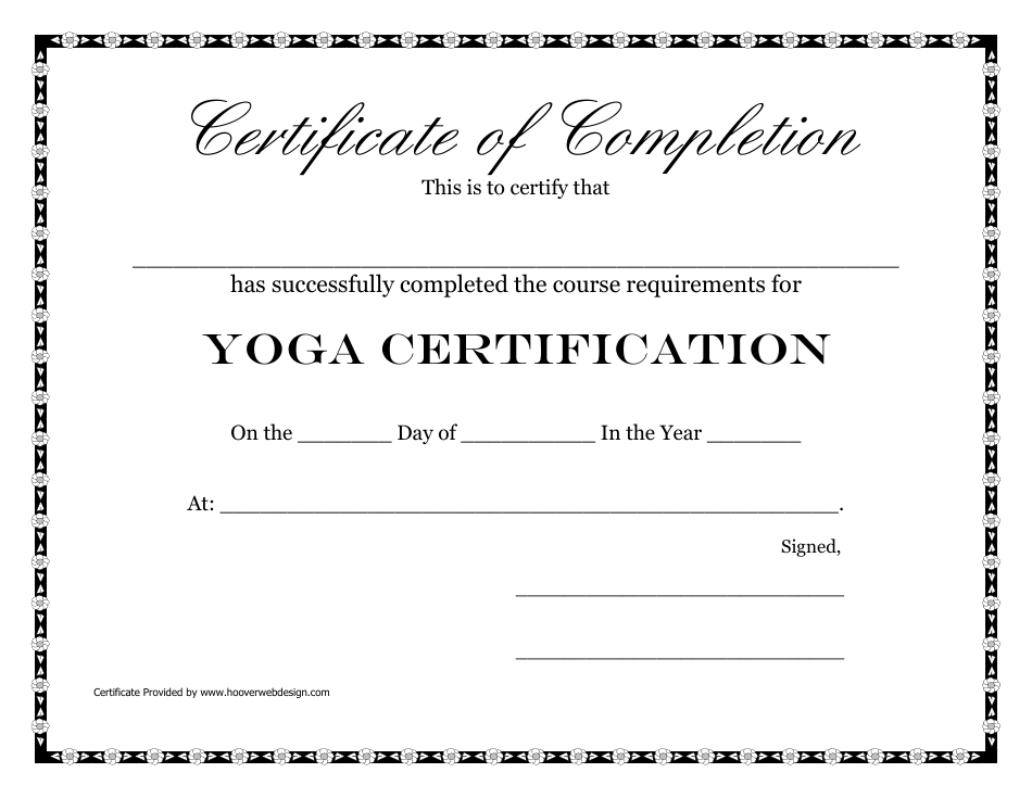 Certificate of Completion Template - Yoga