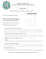 Document preview: Program Evaluation Form - Rim of the World Recreation and Park District