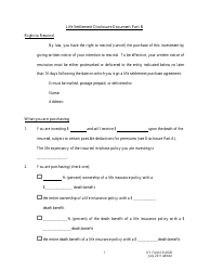 Form 10:410B Life Settlement Disclosure Document Part B - Kentucky