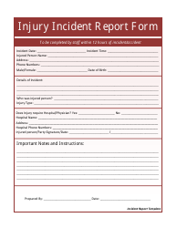 Document preview: Injury Incident Report Form