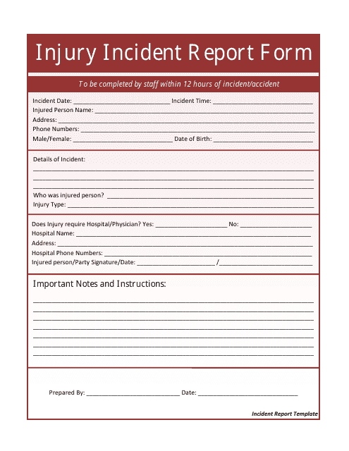 Injury Incident Report Form Download Pdf