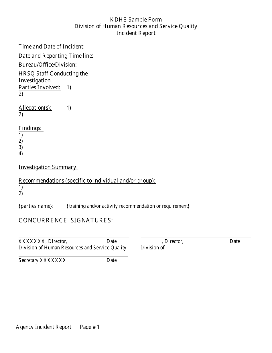 Incident Report Form - Kansas, Page 1