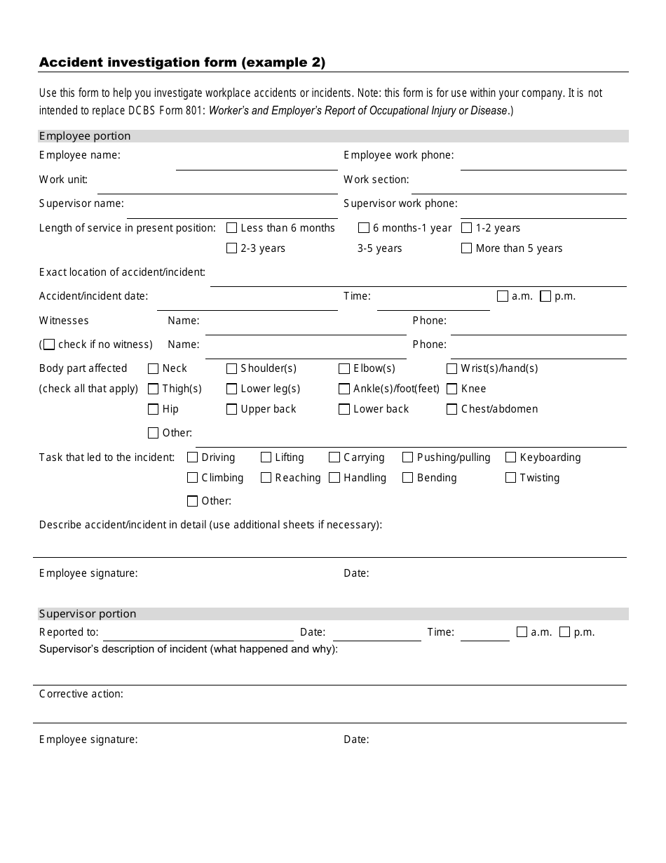 Investigation Form Template