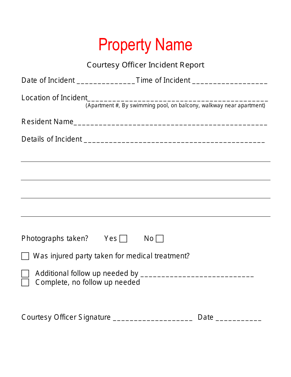 Courtesy Officer Incident Report Template Download Printable PDF For Incident Report Log Template