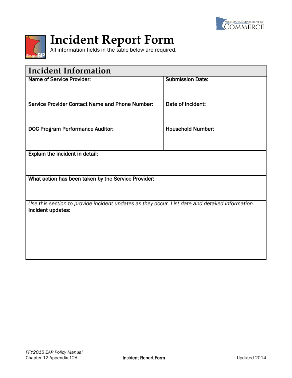 Minnesota Incident Report Form - Fill Out, Sign Online and Download PDF ...