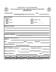 Form 40-026 &quot;Refund Slip - Municipality of Anchorage&quot; - Alaska