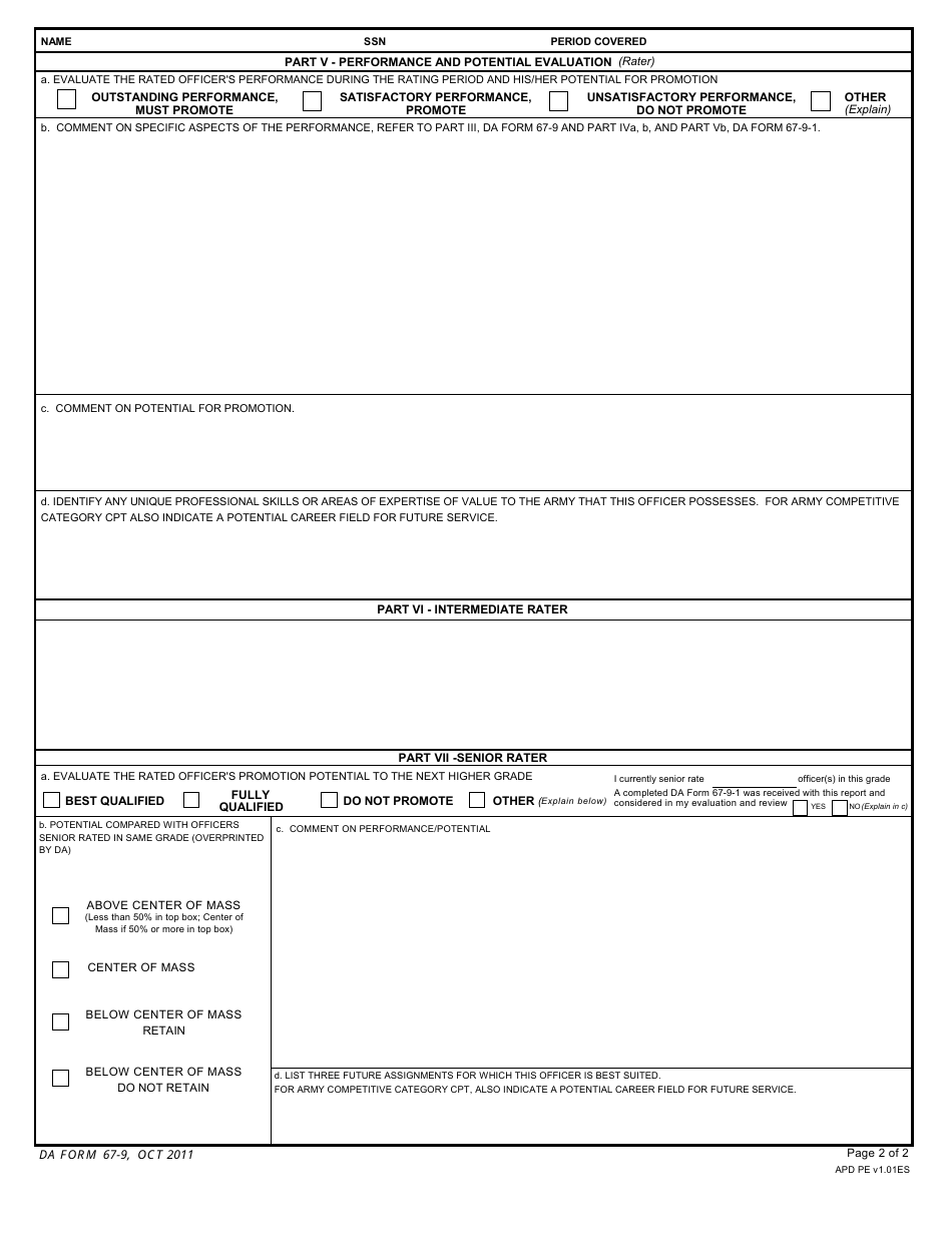 Da Form 67-9 - Fill Out, Sign Online And Download Fillable Pdf 