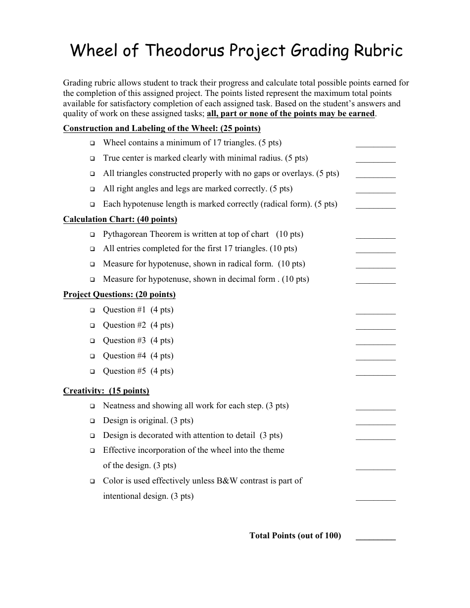 Wheel of Theodorus Project Worksheets Preview