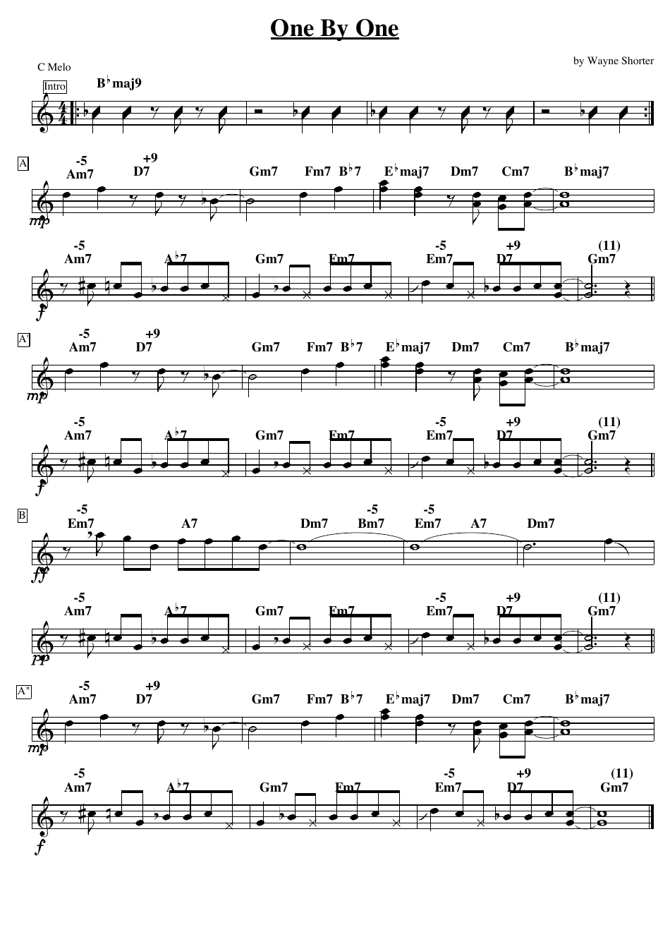 Wayne Shorter - One by One Sheet Music Preview