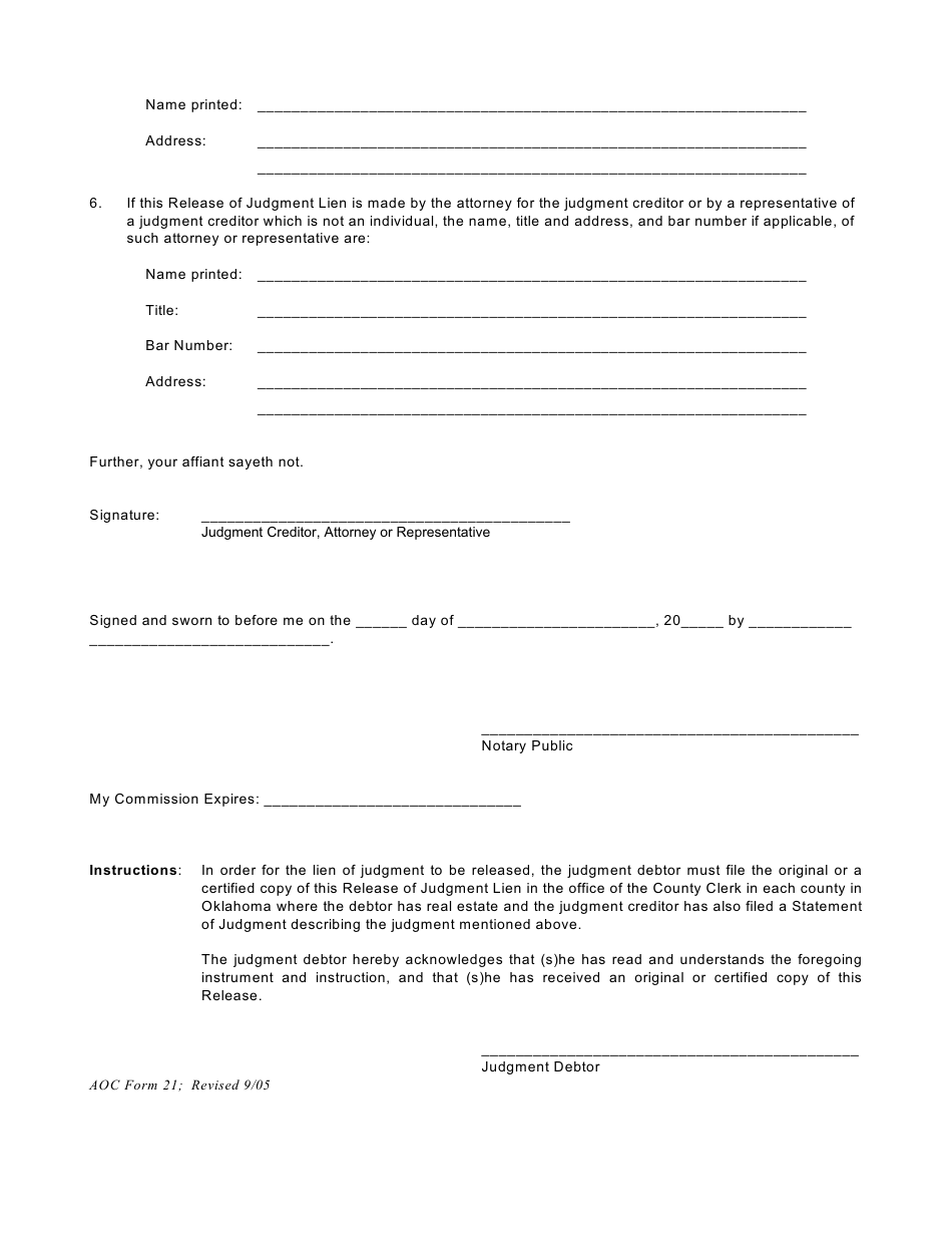 Form AOC21 - Fill Out, Sign Online and Download Printable PDF, Oklahoma ...