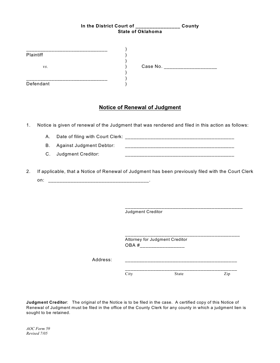 Form 59 Fill Out, Sign Online and Download Printable PDF, Oklahoma