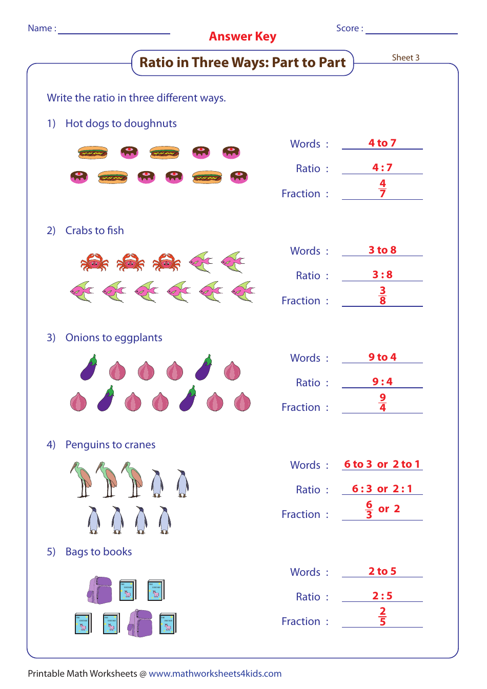 Writing Ratios in Different Ways Worksheet With Answer Key, Page 2