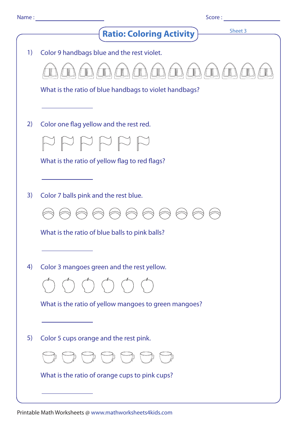 Coloring Activity Ratios Worksheet With Answer Key Download Printable