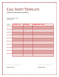 Document preview: Call Sheet Template