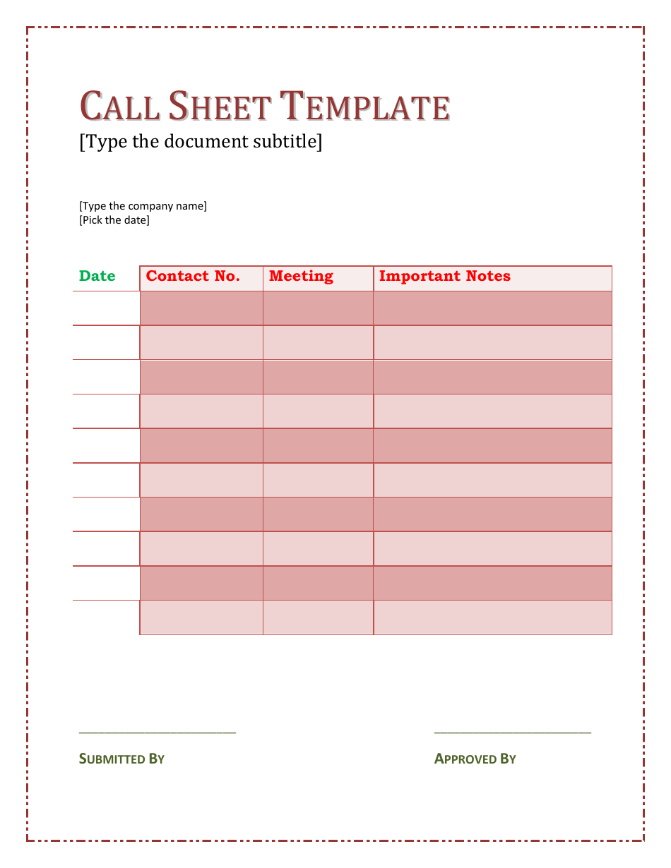 Call Sheet Template - Free and Easy-to-Use | TemplateRoller