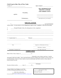 Document preview: Form CIV-GP-58E Self Represented Written Answer and Verification - New York City