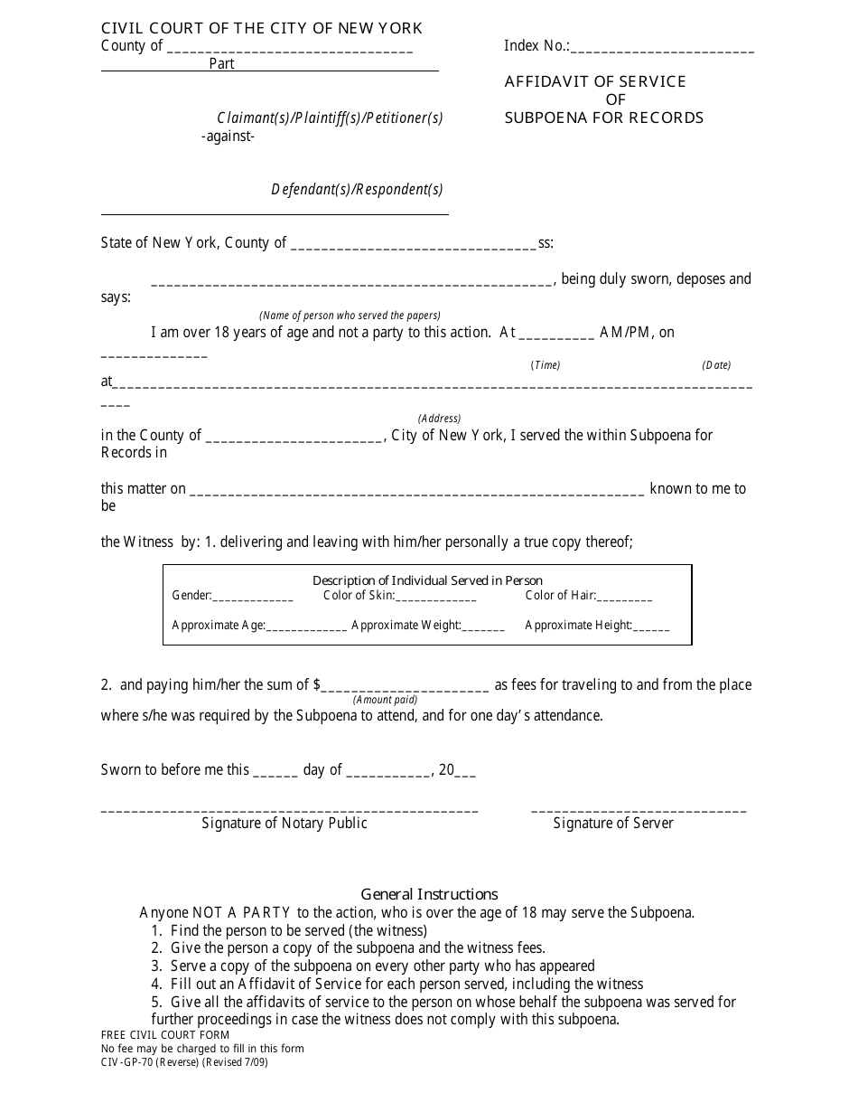 Form CIV-GP-70 - Fill Out, Sign Online and Download Fillable PDF, New ...