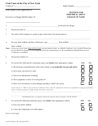 Form CIV-GP-82A Petition for Individual Adult Change of Name - New York City