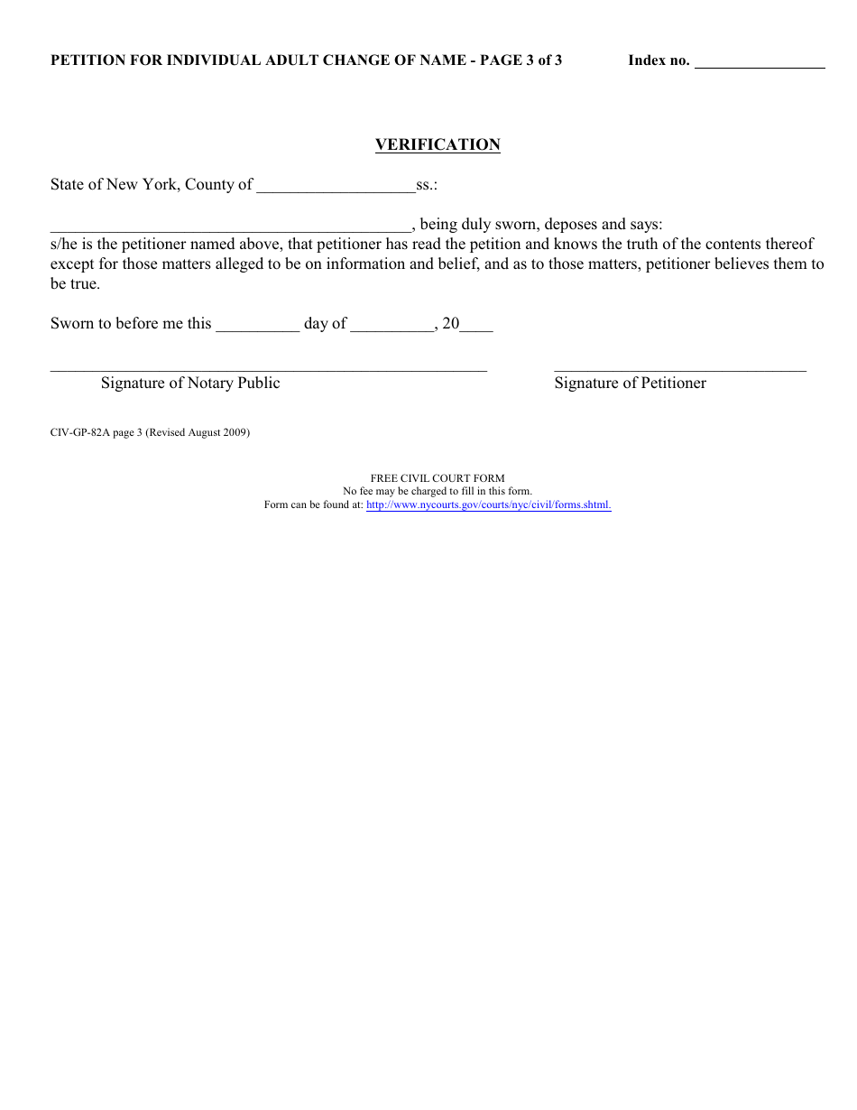 Form CIV-GP-82A Petition for Individual Adult Change of Name - New York City, Page 3