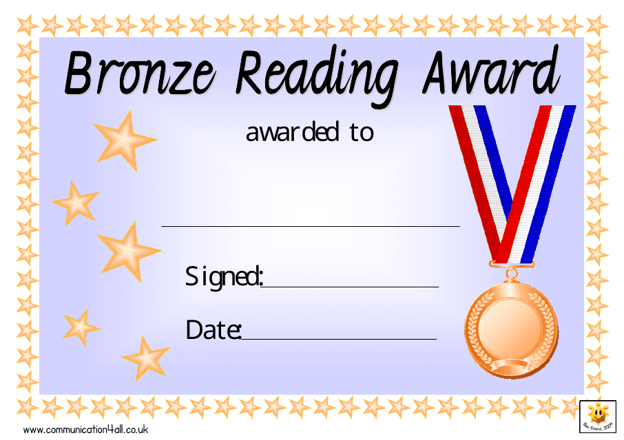 Bronze Reading Award Certificate Template