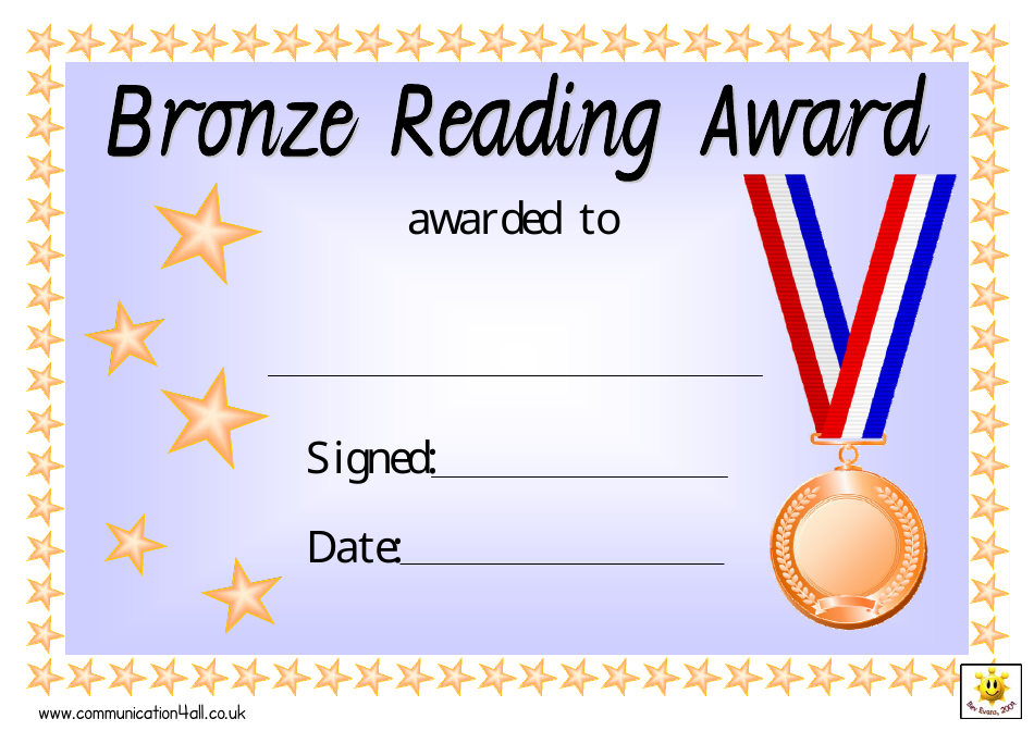 Bronze Reading Award Certificate Template Download Printable PDF 