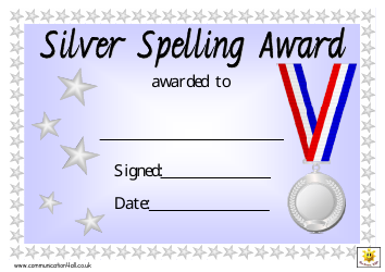 Document preview: Silver Spelling Award Certificate Template