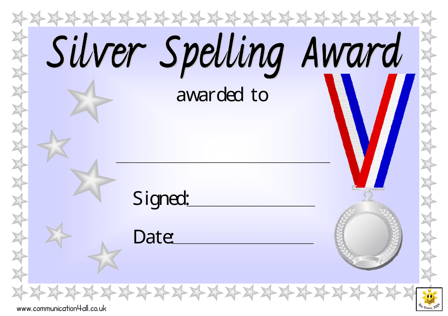 Silver Spelling Award Certificate Template