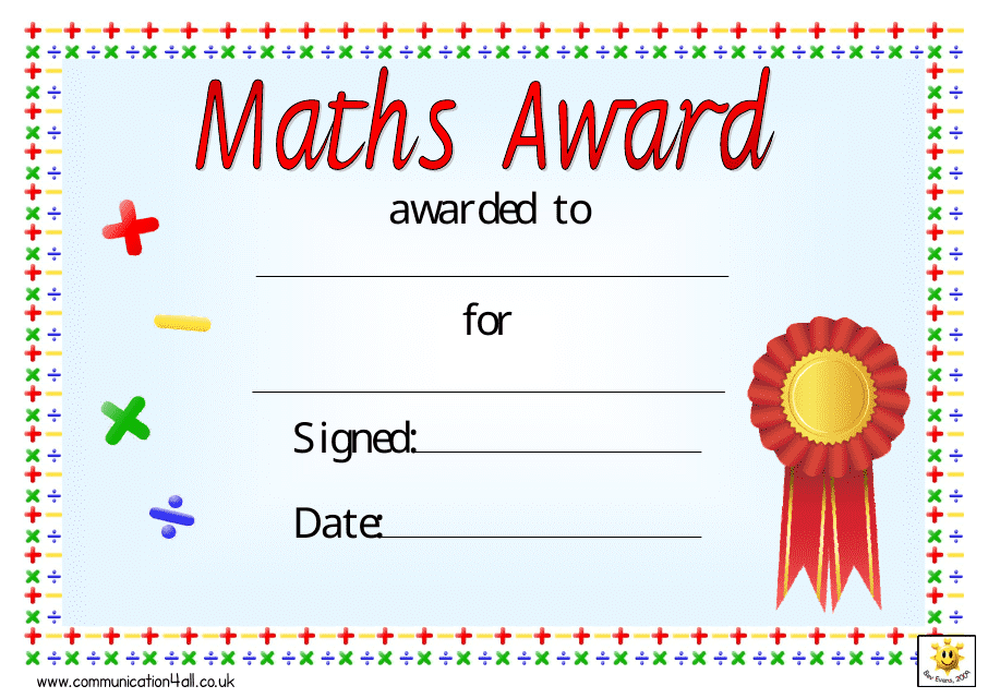 Blue-Red Maths Award Certificate Template