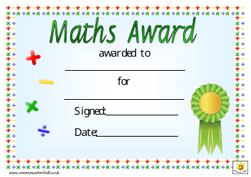 Document preview: Green Ribbon Maths Award Certificate Template