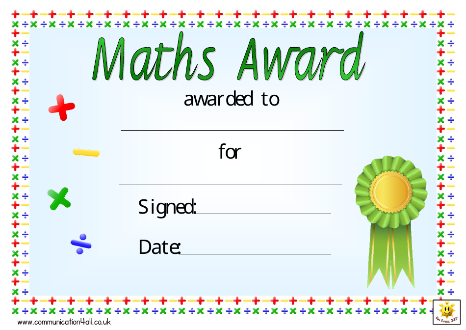 Green Ribbon Maths Award Certificate Template