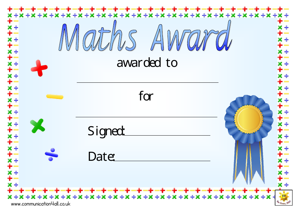 blue ribbon maths award certificate template download