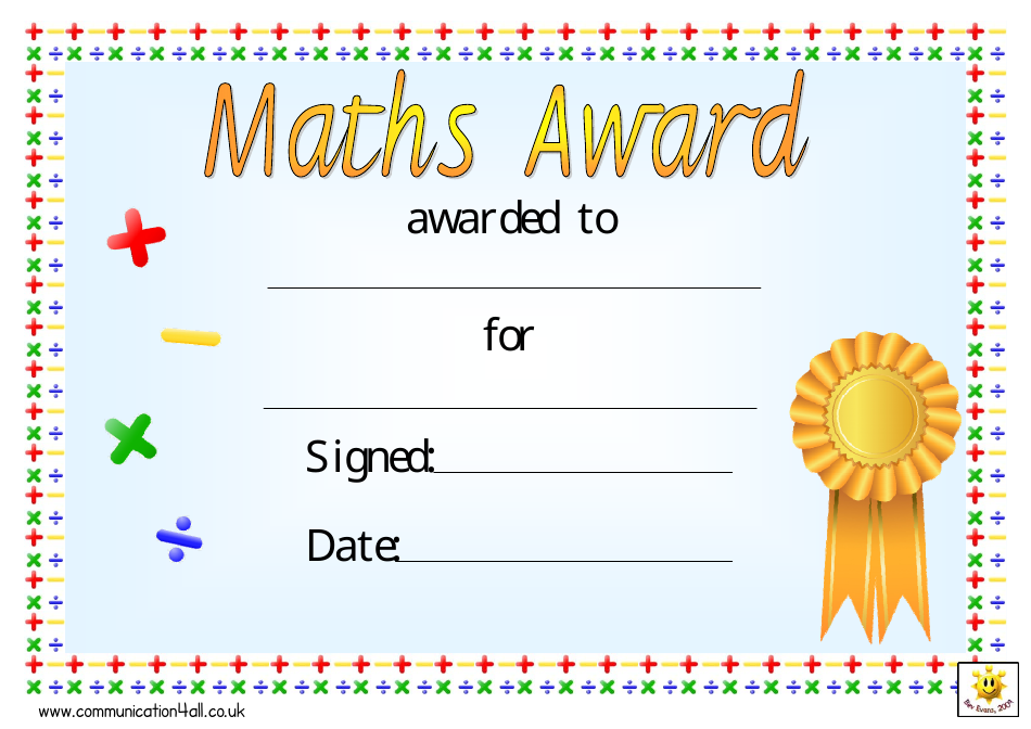 Yellow Ribbon Maths Award Certificate Template