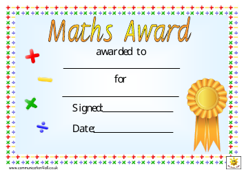 Document preview: Yellow Ribbon Maths Award Certificate Template