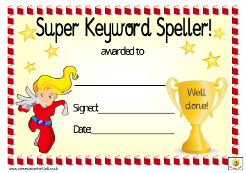 Document preview: Super Keyword Speller Award Certificate Template - Superwoman
