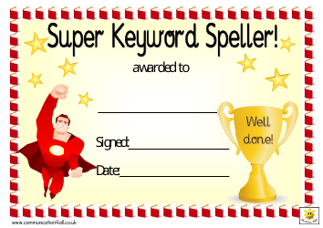Document preview: Super Keyword Speller Award Certificate Template - Superman