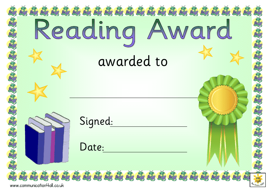 Green Ribbon Reading Award Certificate Template