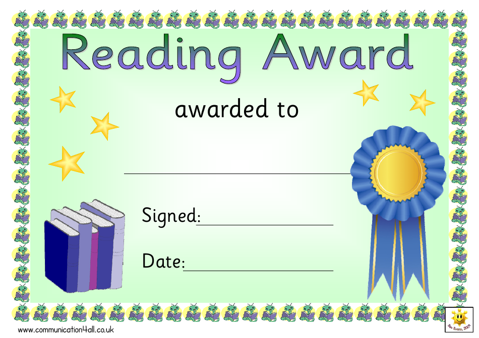 Blue Ribbon Reading Award Certificate Template, Page 1