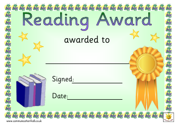 Reading Award Certificate Template Download Printable PDF | Templateroller