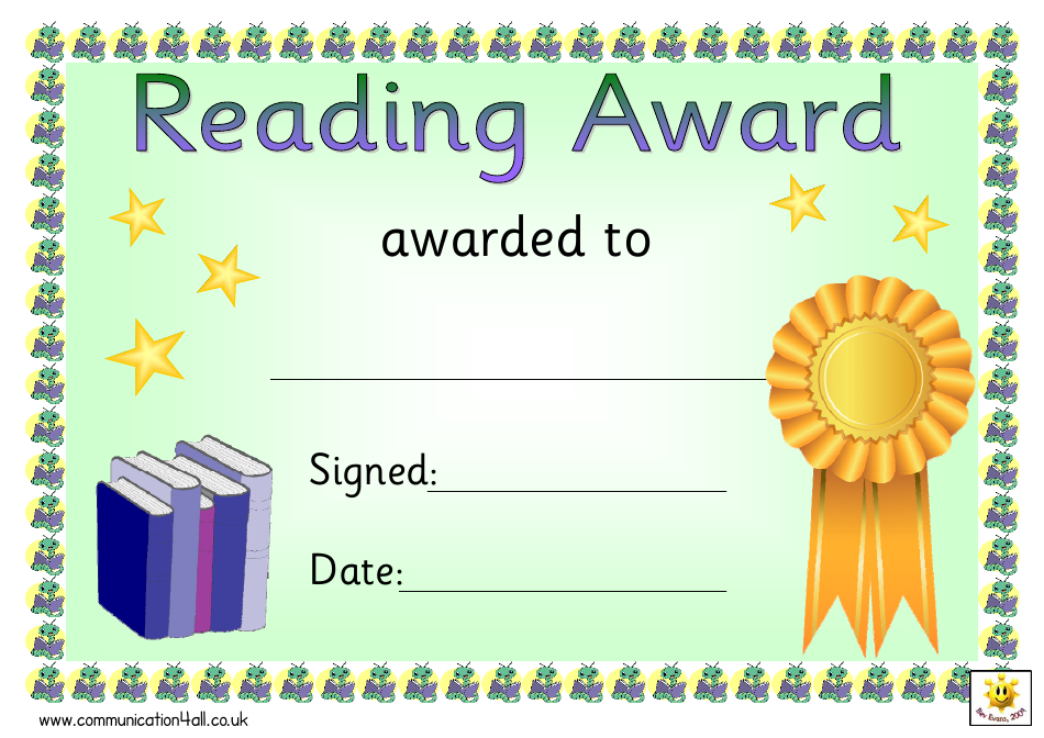 Reading Award Certificate Template - Green