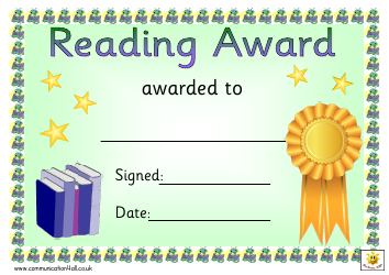 Document preview: Reading Award Certificate Template - Green
