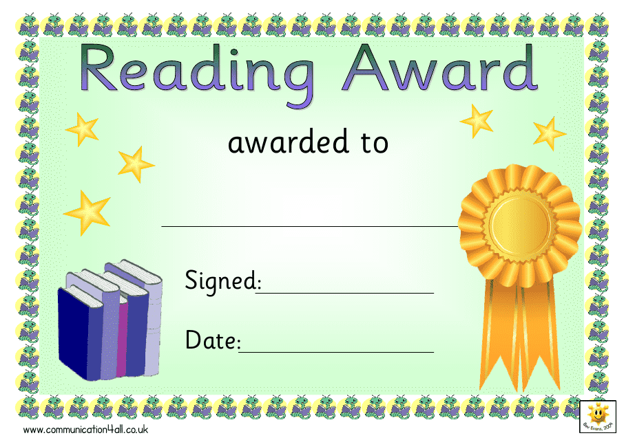 Reading Award Certificate Template - Green