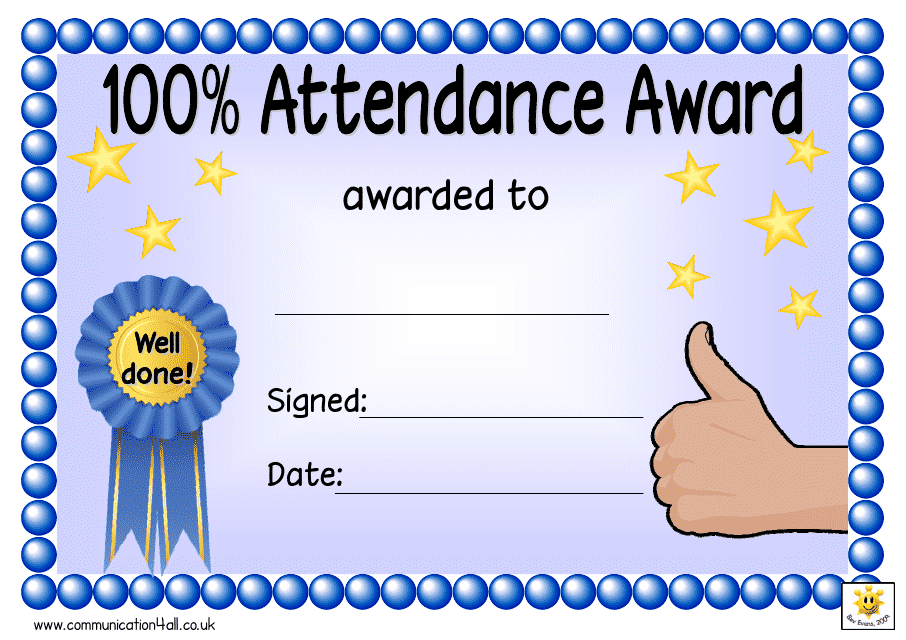 Free Printable 100 Attendance Certificates