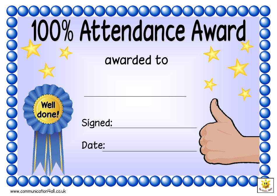 100 Attendance Award Certificate Template Download Printable PDF 