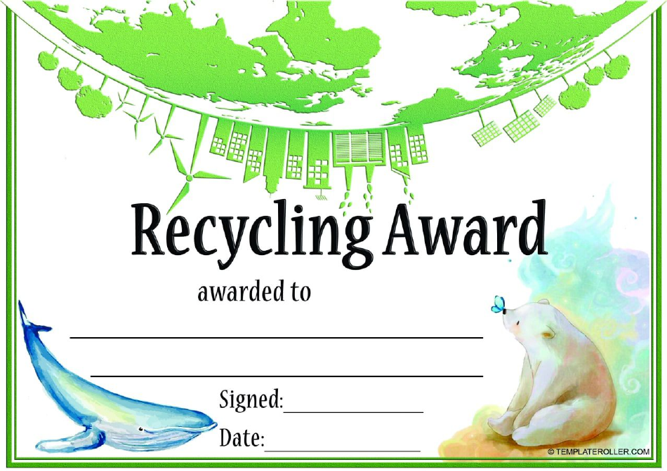 recycling award certificate template download printable