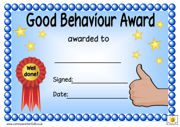 &quot;Good Behaviour Award Certificate Template&quot;