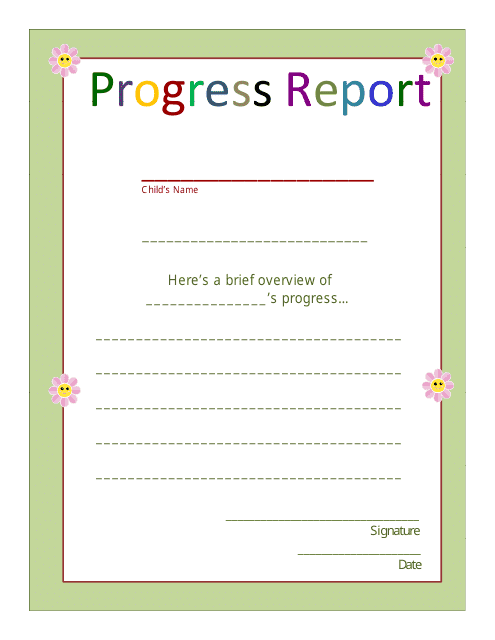 &quot;Child's Progress Report Template&quot; Download Pdf